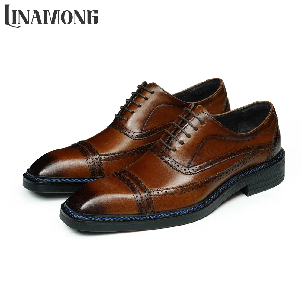 

British Style Carved Brogues Genuine Leather Shoes Hand Sewn Oxfords Designer Retro Style Genuine Leather Lace-Up Shoes for Men