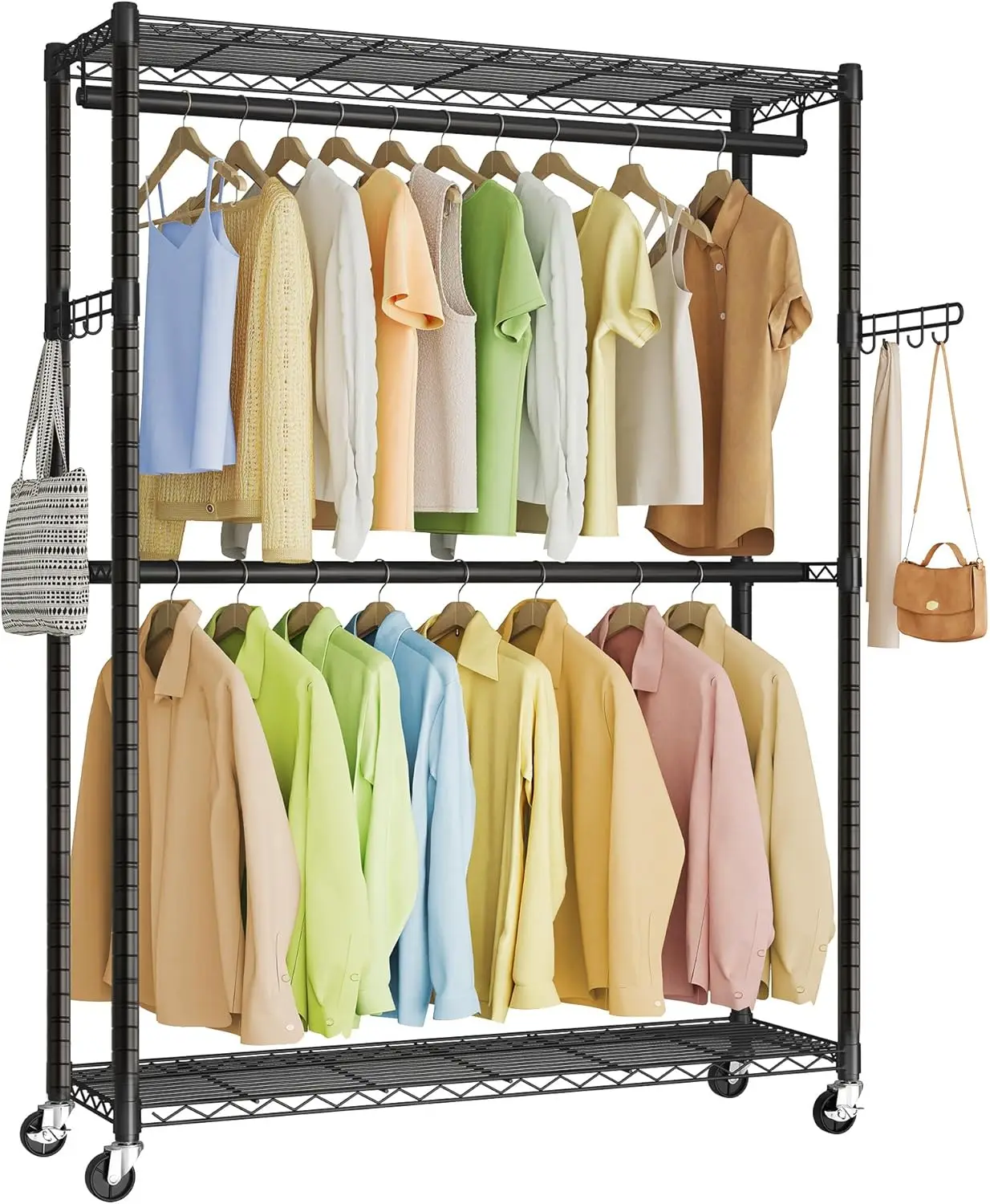 

Heavy-Duty Rolling Clothes Rack, Portable Closet on Wheels, Adjustable Shelves, Hanging Rails, 15.8 x 43.3 x 78.3 Inches, Black