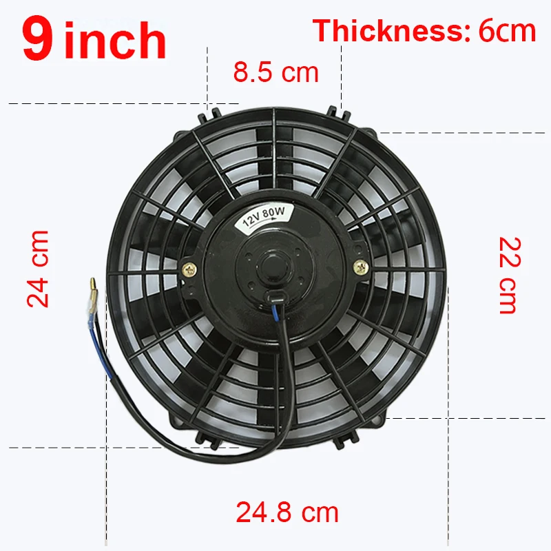 8 9 10 12 14 inch universele slanke ventilator push-pull elektrische radiateurventilator luchtzuigtype koel- en montageset 12V 80W 2100 RPM