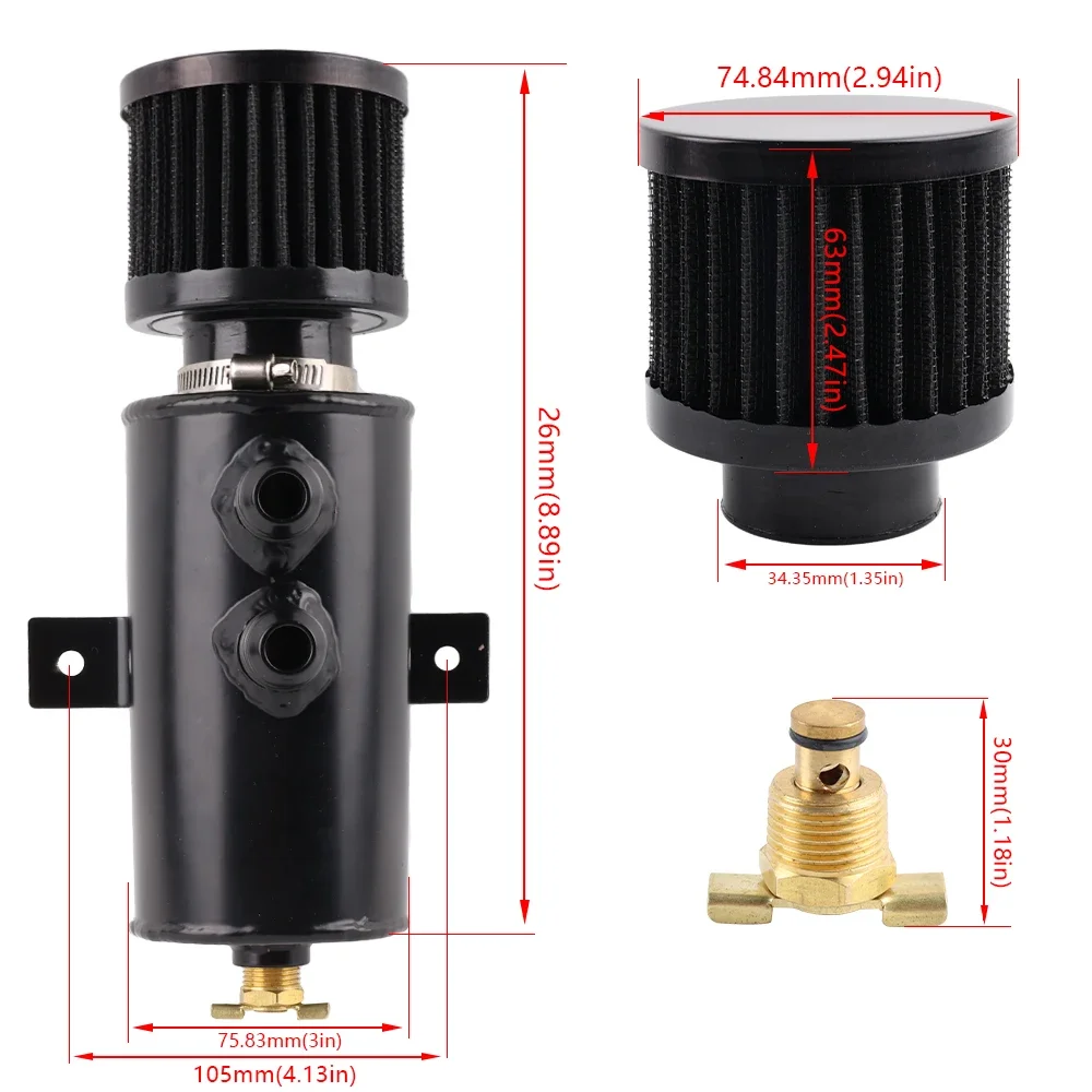 Car Aluminum Reservoir 10AN Oil Catch Can Reservoir Tank Baffled +Breather Filter + Fuel Hose Fittings