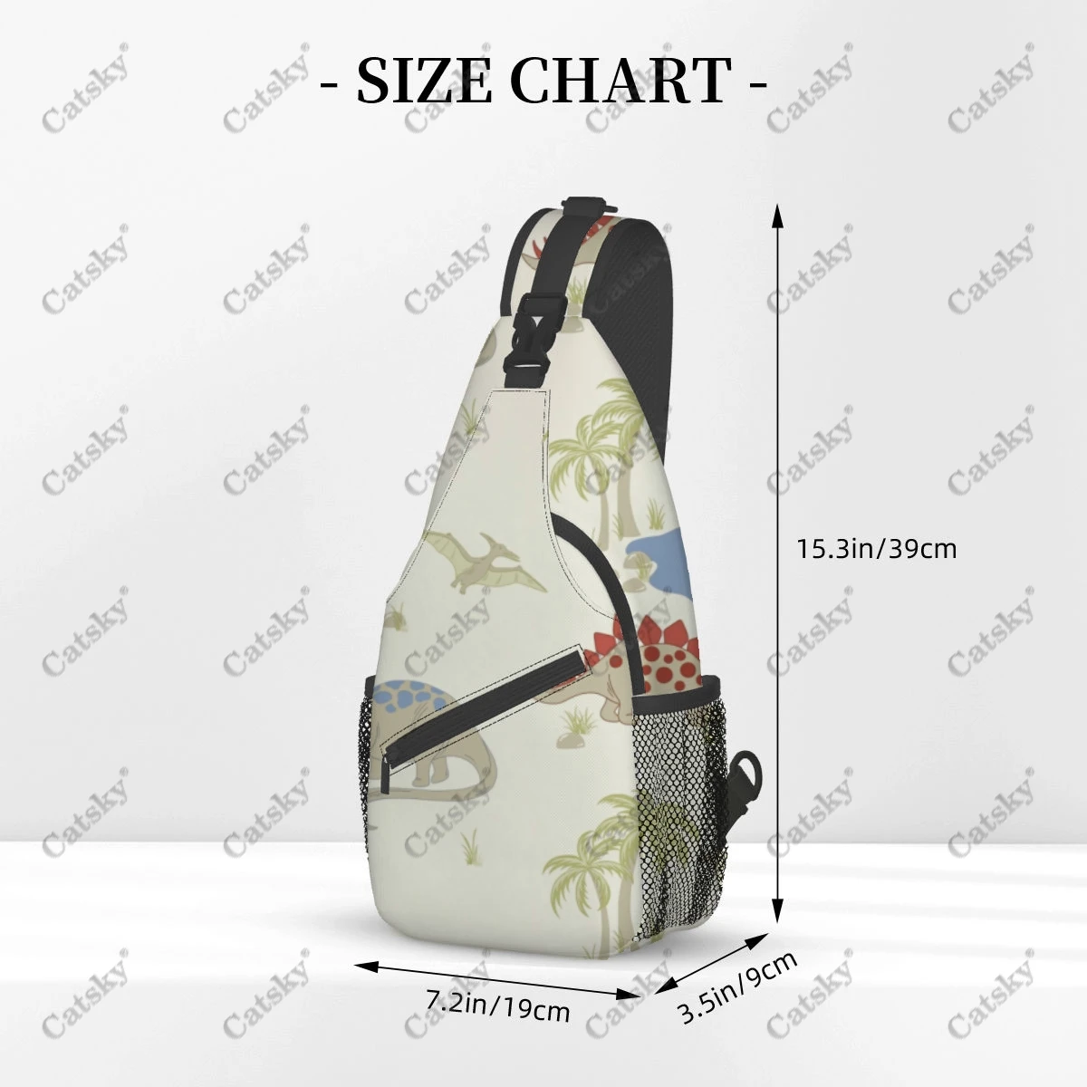 Cartoon Animal Dinosaur Print Cross Chest Bag, mochila ajustável para homens e mulheres, bolsa de viagem para caminhadas