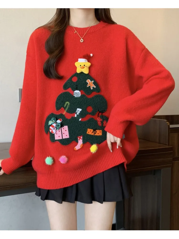 

Red Christmas Pullover Sweater For Women In Autumn And Winter 2025 Women's Casual Versatile O Neck Knitted Sweater New Casual