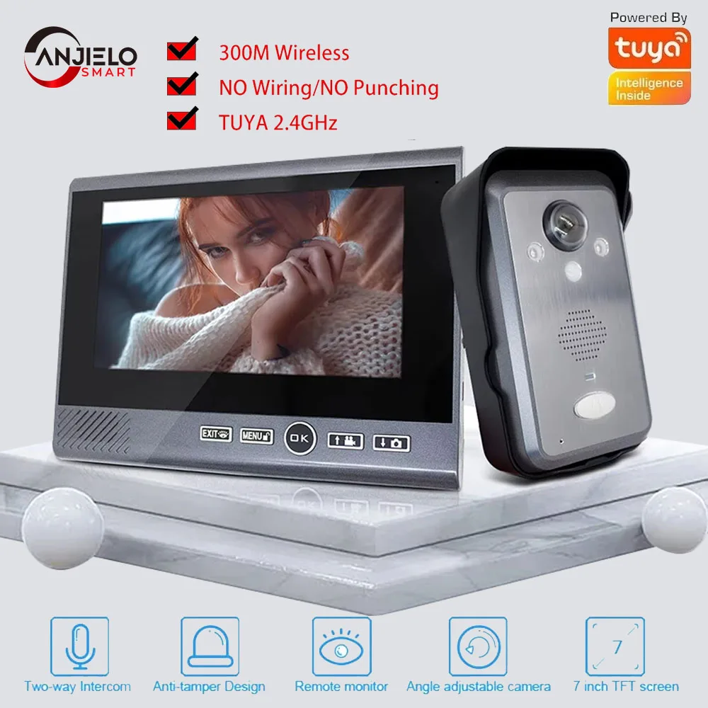 

ANJIELO Tuya Smart 1080P Video Intercom Doorbell | Holeless Installation, Remote Unlock & Night Vision for Home Security