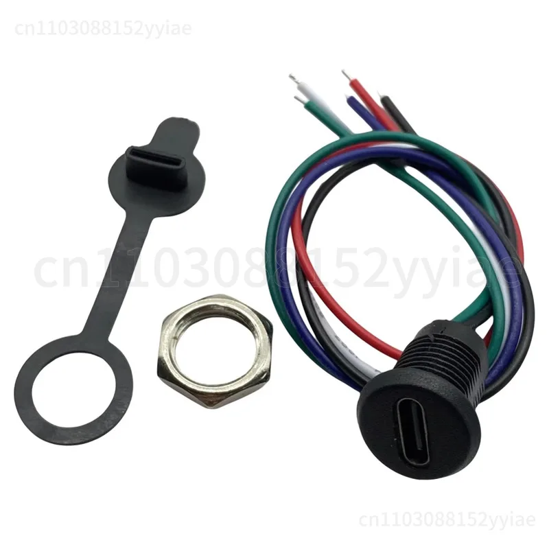 10 USB Type C Connectors - Type-C Waterproof with Nut Lock Plate Female TPC Waterproof High Current Fast Charging Socket