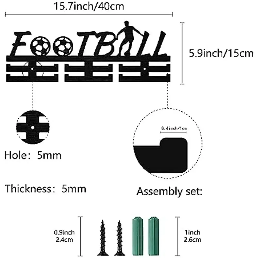 Soporte de medallas de fútbol, colgador de medallas deportivas de fútbol, estante de exhibición de madera montado en la pared, más de 30 medallas