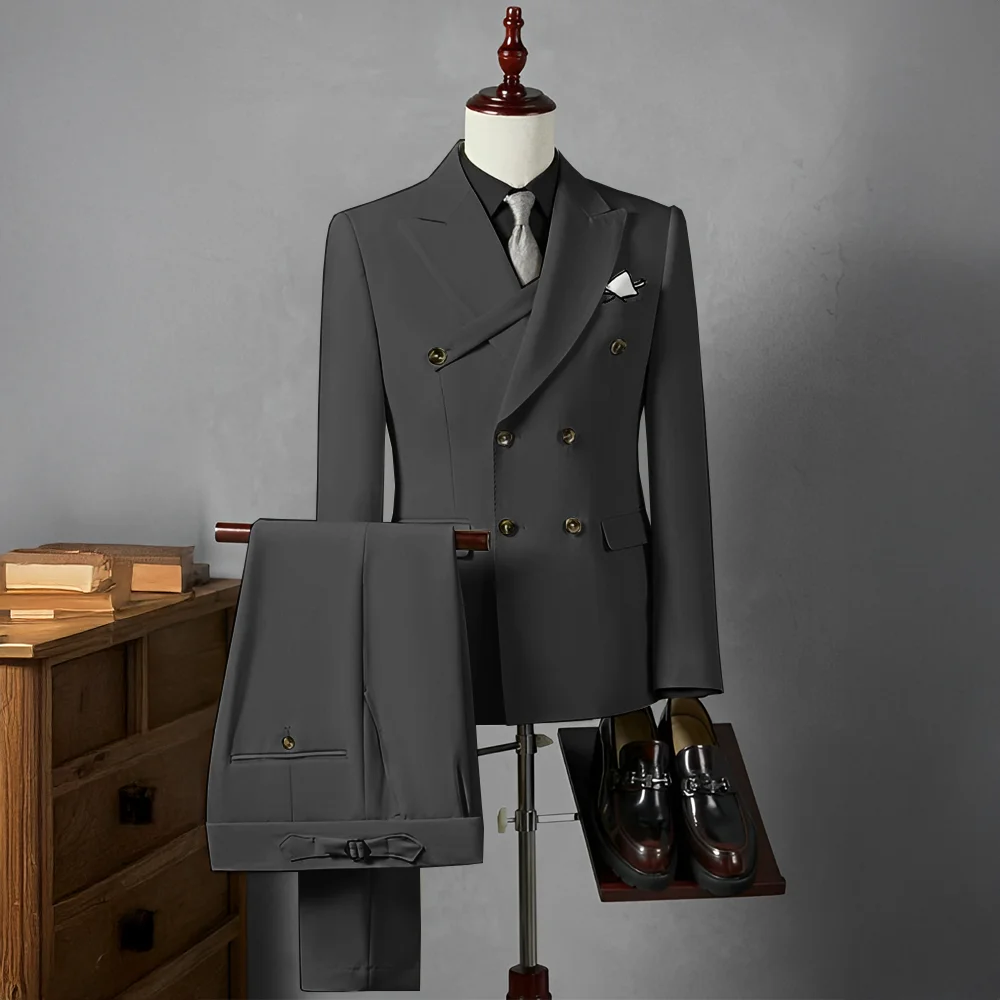 Formal BusinessMen's Suits Peak Lapel Double-Breasted Formal Business Wedding Groom Tuxedo 2Pcs Blazer for Mens