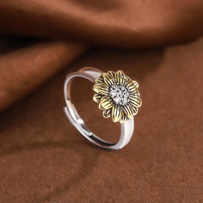 

925 Sterling Silver Retro Gold Flower Women's Ring Wedding Luxury Fine Jewelry Accessories Jewellery Everything