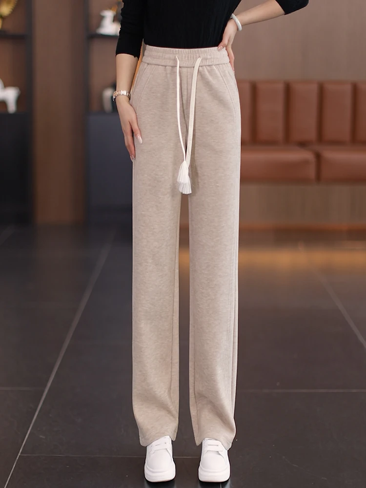 

Oatmeal Wool Wide Leg Pants Women's High Waist Loose Slimming Casual Narrow Version Straight Tube Trousers Autumn Winter New ...