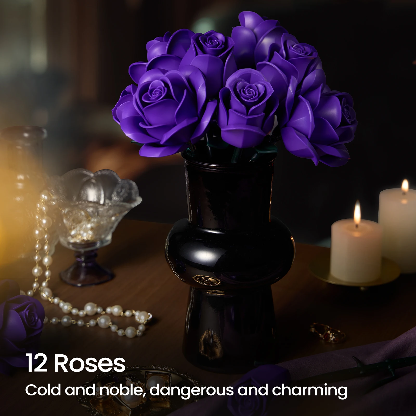 Purple Roses Bouquet Block Flowers Artificial Botanical Plant Home Decor Christmas Valentines Day Gift for Women Room Decoration - view 5