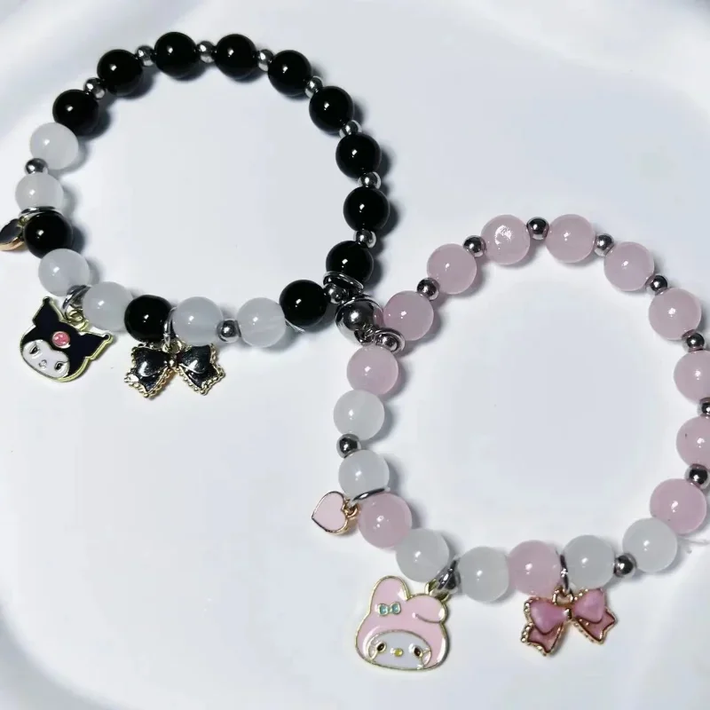 Sanrio Hello Kitty Kuromi Couple Bracelets for Woman Men Cute Magnet Romantic Heart Matching Lovers Bracelet Mymelody Jewelry