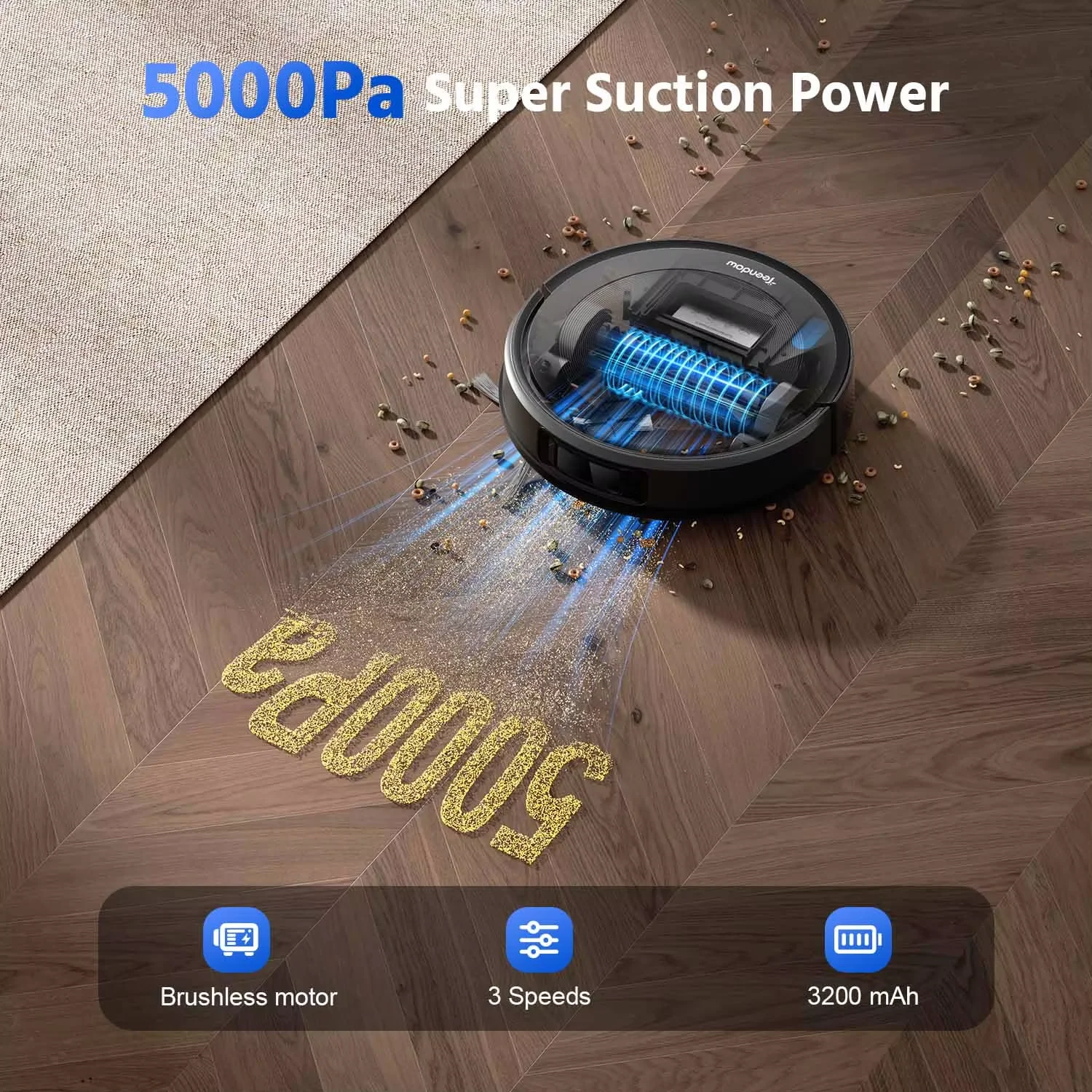 Aspirateur robot TEENDOW D10S, navigation intelligente par laser LDS, aspiration puissante de 5000Pa, fonctionnement silencieux, recharge automatique, contrôle par application Wi-Fi, aspirateur robot intelligent pour sols durs et tapis.