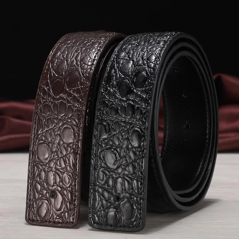 

Luxury Brand Belt Men's Genuine Leather 3.8/3.3 Cowhide Crocodile Pattern Belt with Punched Holes and 4.0/3.5 Buckles