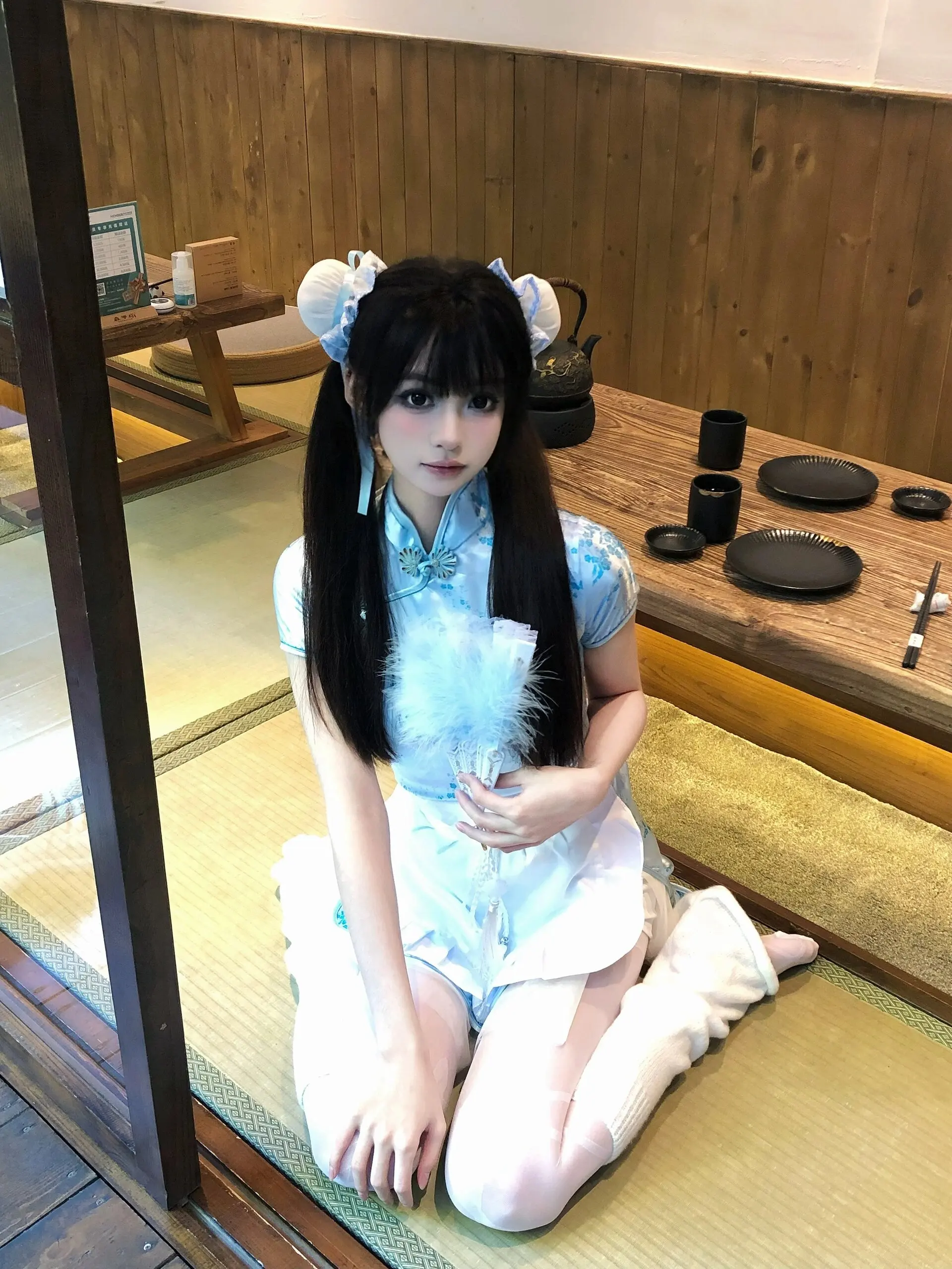 فستان تشيونغسام صيني، زي تنكري للهالوين وعيد الميلاد، زي خادمة ناعم للفتيات، زي يومي بأكمام قصيرة من مواد أخرى