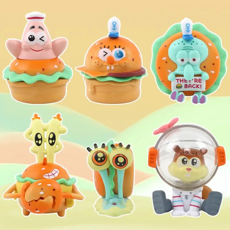 6pcs/set SpongeBob SquarePants Patrick Star Gourmet Burger Twisted Egg Doll Anime Action Figure Model Toys Gift for Birthday