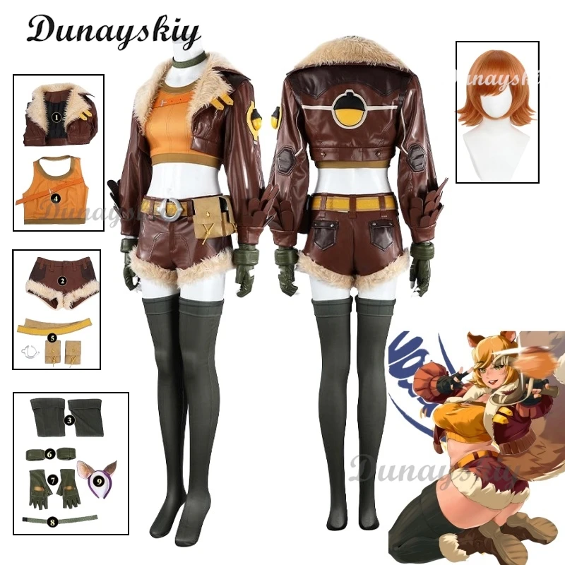 Игра Rivals Squirrel Girl Косплей Костюм Парик Ухо Горячая Одежда для Женщин Пальто Короткий Полный Комплект Униформа Хэллоуин Вечеринка Ролевые Игры