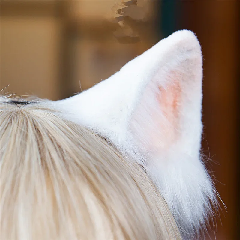 

new handwork White Cat Neko Ears Hairhoop Headwear For Anime Lolita Cosplay Halloween Costume Accessories lovely cute hairband
