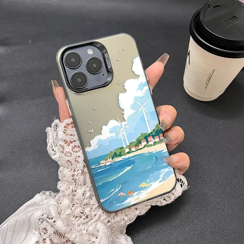 Illustration of Seaside Scenery Phone Case For iPhone 16 15 14 13 12 11 Pro Max XR XS MAX 7 8 PLUS 7 8 MINI Y2K Back Cover