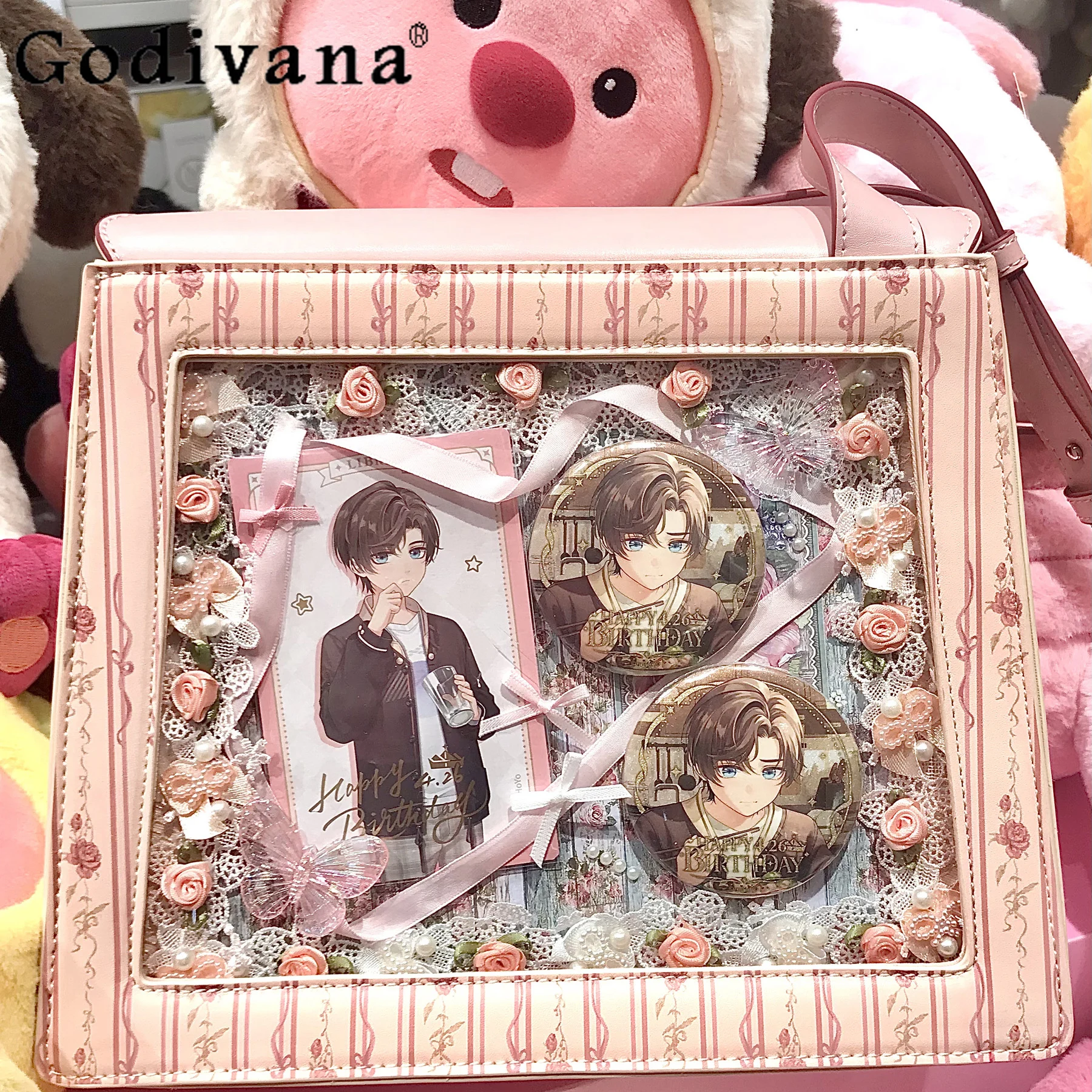 

JK Girl Japanese Original Transparent Pain Bag Sweet Girl Cute Large Capacity Daily Student Commuting Shoulder Oblique Span Bag