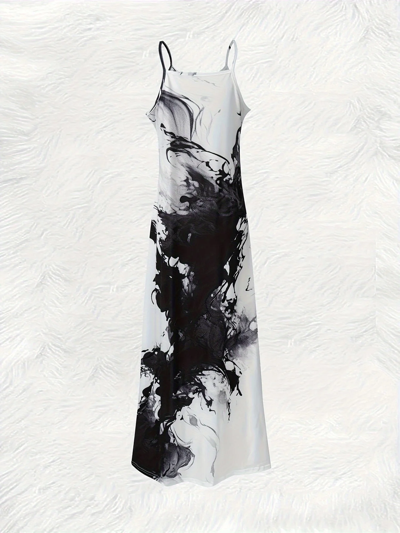 Vacation Dress for Women Black and White Abstract Marble Print Sleeveless Maxi Dress Summer Beach Party Casual Flowy A-Line image 3