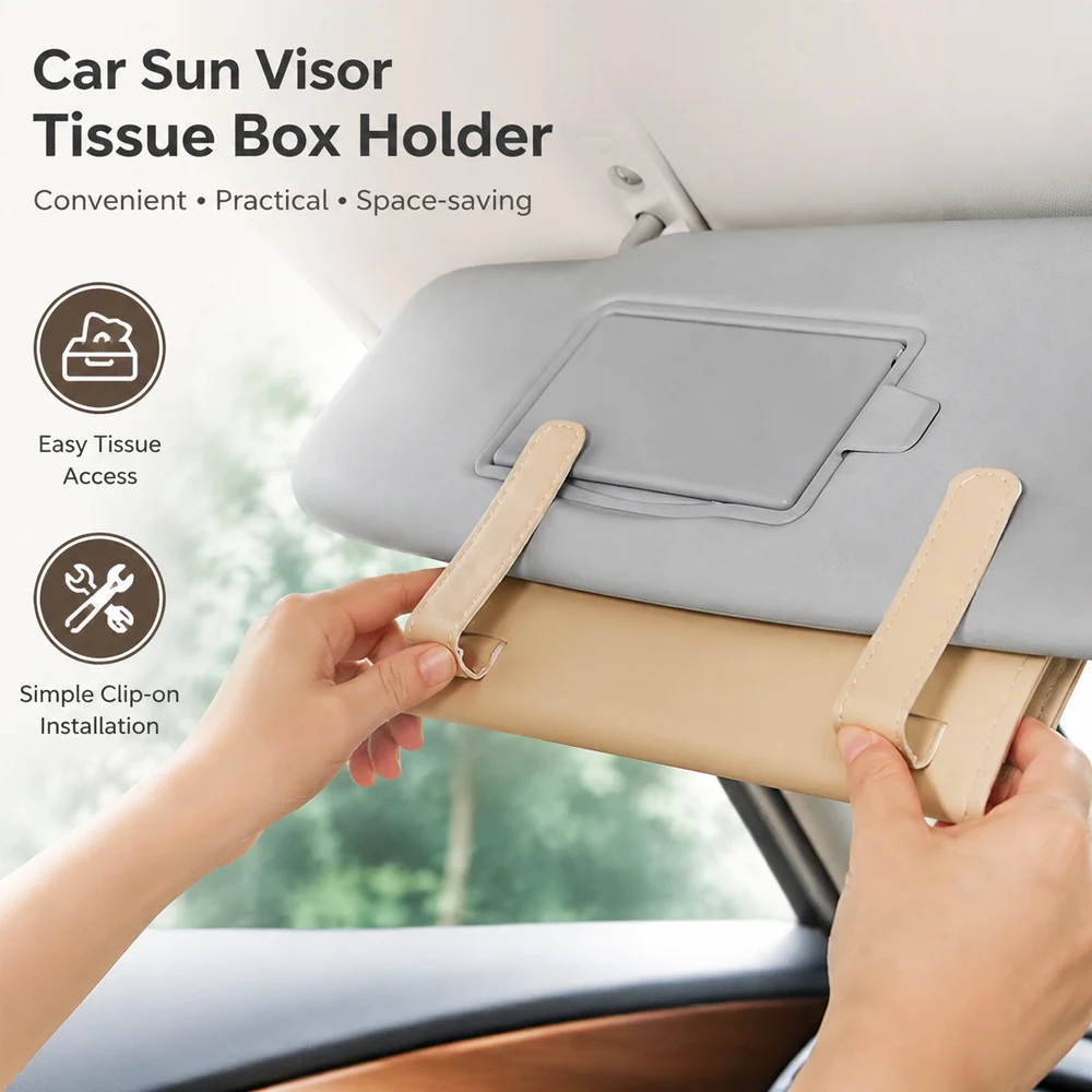 PU Leather Sun Visor Tissue Box Pouch,Universal Hanging Paper Napkin Holder Case Practical Car Interior Storage & Styling