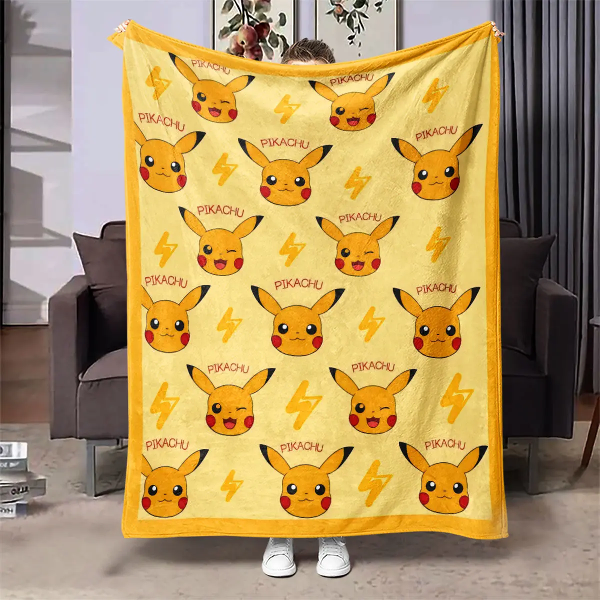 Pokemon Cartoon Pikachu Summer Campus Thin Flannelair Children Keep Warm Conditioning Blanket Cover Blanket Dormitory Decor