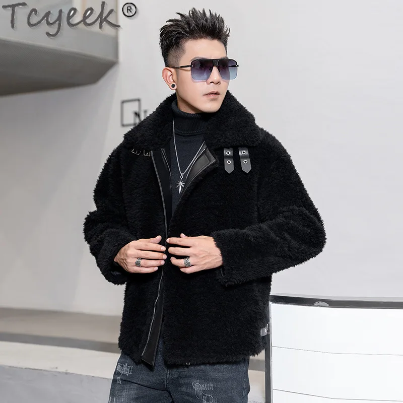 Tcyeek Winter Warm Wool Jacket Men Fashion Sheep Shearling Jackets Streetwear Loose Short Wool Coat Man Clothes Casual Homme LM