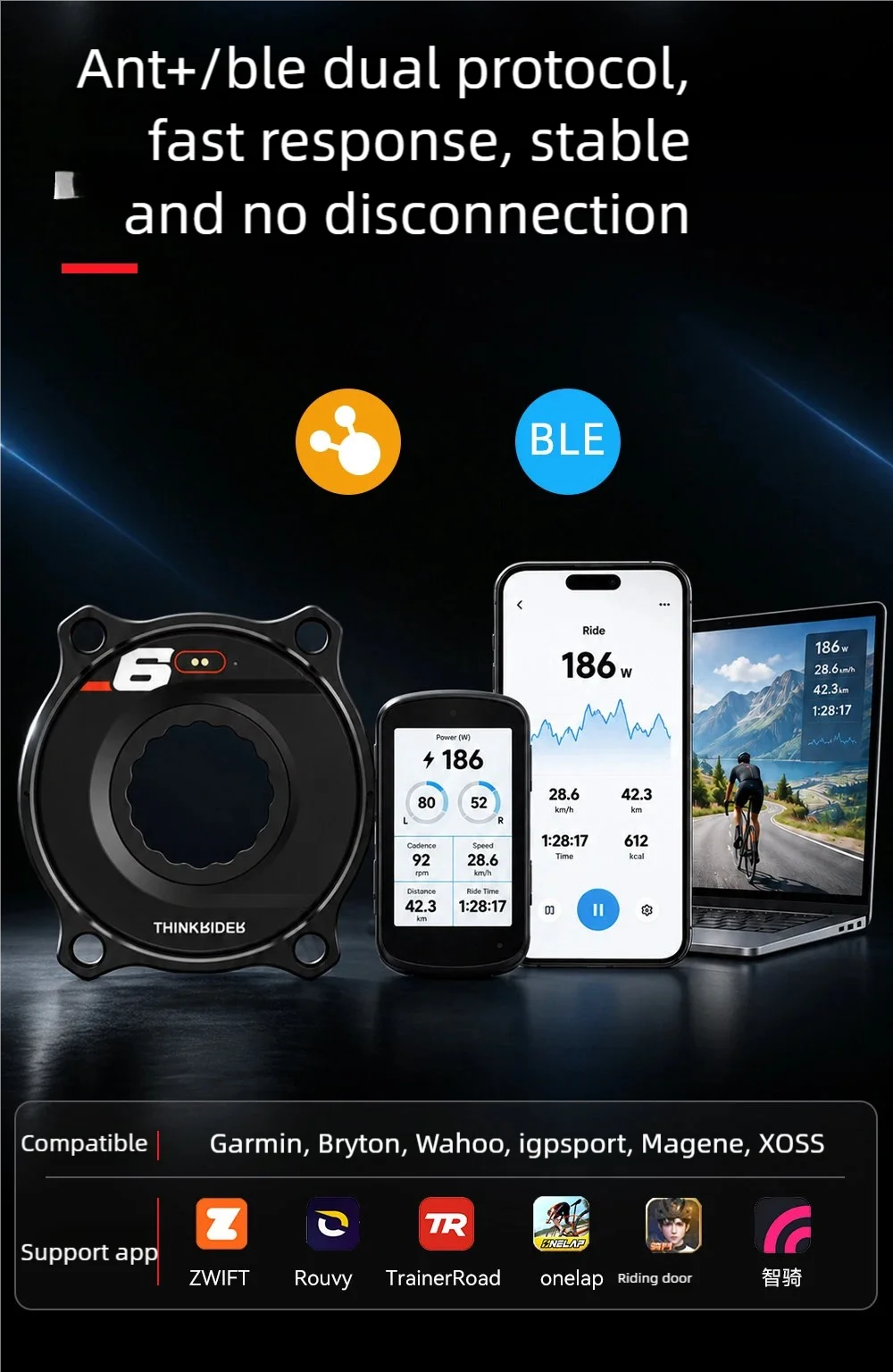 ThinkRider PP6 Fahrrad-Leistungsmessgerät Spider Rennrad 4-Bolzen 110BCD Leistungsmessgerät Spider Doppelseitige Balance ANT+Bluetooth Für Shimano – Detail 4