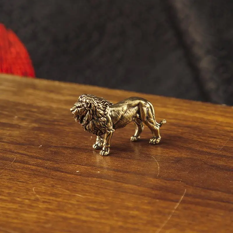 Brass Majestic Lion King Miniatures Figurines Desk Decorations Vintage Mini Animal Statue Home Decor Ornaments Craft