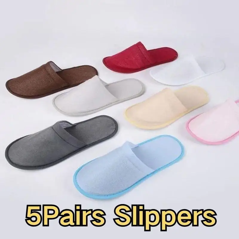 

5/1Pairs Indoor Anti-slip Slippers All-inclusive Hotel Home Slippers Disposable Slippers White Non-woven Travel Spa Slippers