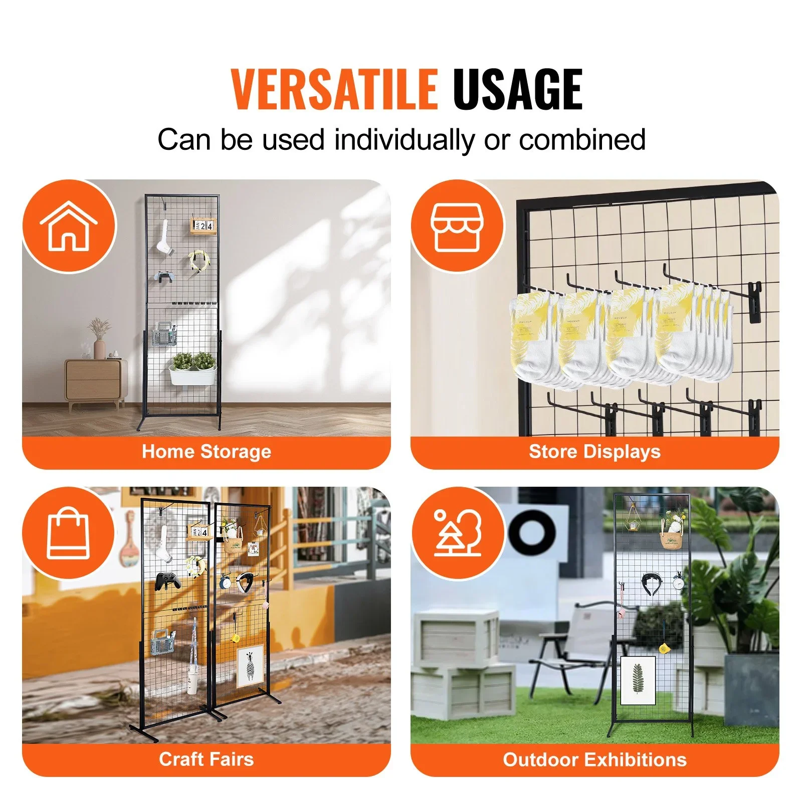 2' x 5.6' Grid Wall Panels Tower, 2 Pack Wire Gridwall Display Racks with TBase Floorstanding, Includes Extra Clips and Hooks