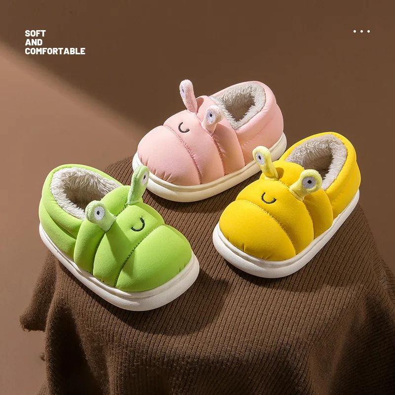 

New Children Cotton Slippers Winter Water Proof Boy Home Anti-Slip Girl Include Heel Plus Velvet Cute Slippers Cartoon Kawaii