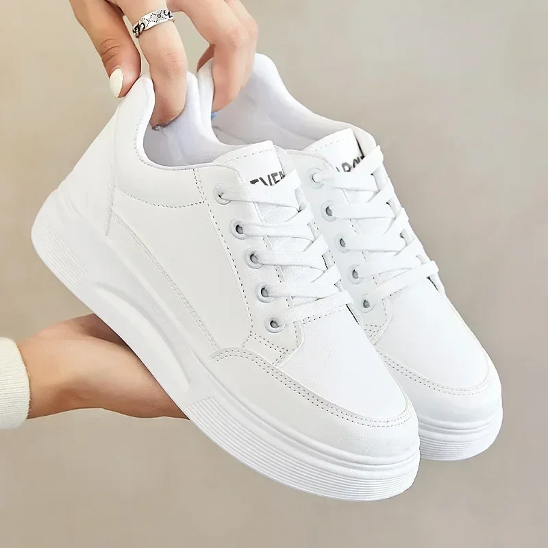 

White Shoes Women's Spring New Women's Tennis Shoesstudent Round Toe High Heels Women's Shoes Sports and Casual Shoes