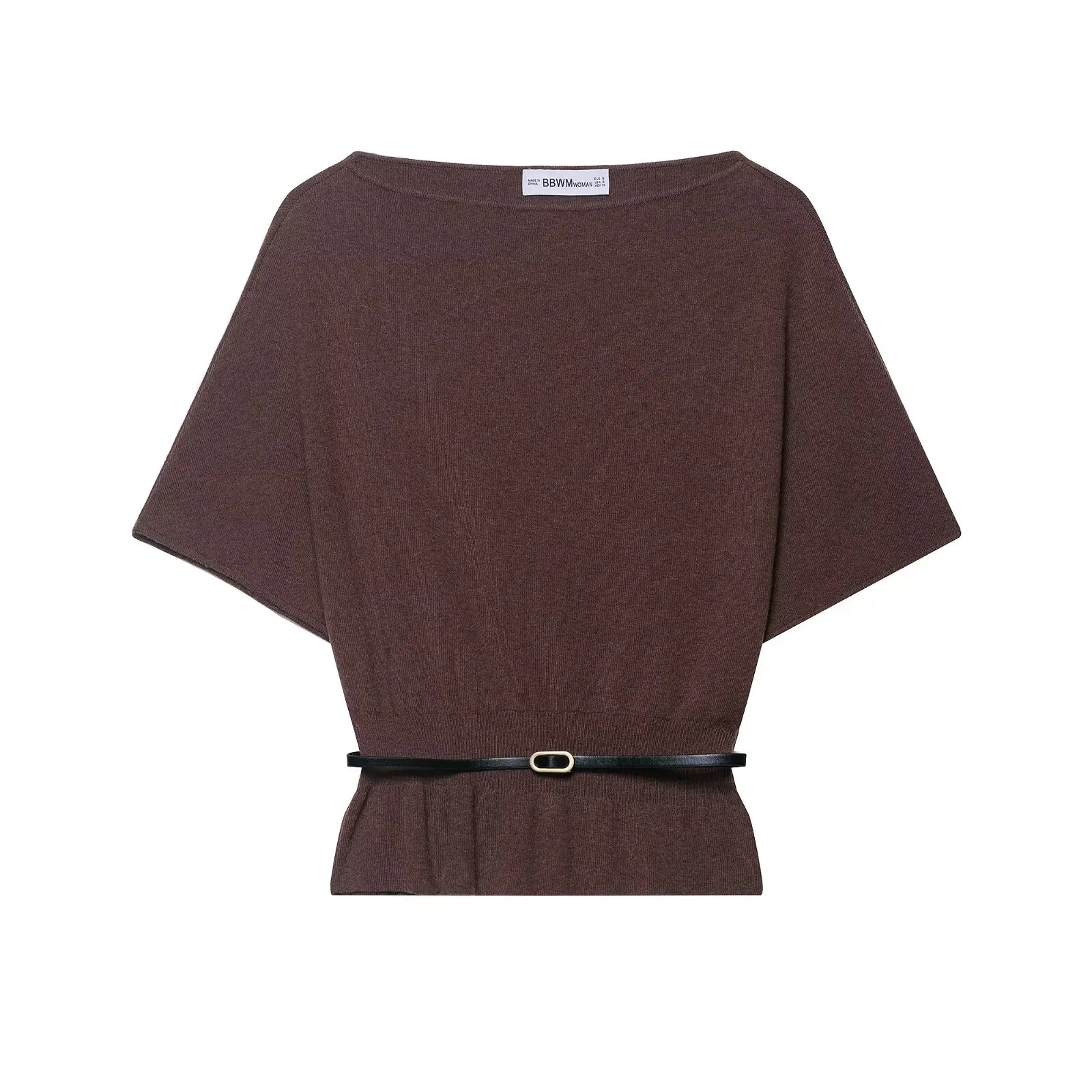 Zevity Women 2026 New Fashion Layered Decorative With Belt Knitted Sweater Vintage O Neck Short Sleeve Female Pullovers Chic Top