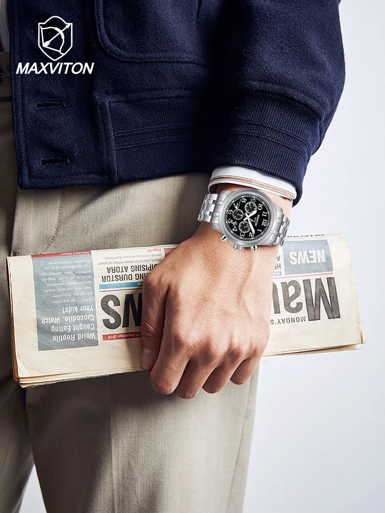 MAXVITON Solar Watch for Men , Luminous, Waterproof, Multifunctional Tactical Solar Powered Watch 100M(10ATM) Water Resistant