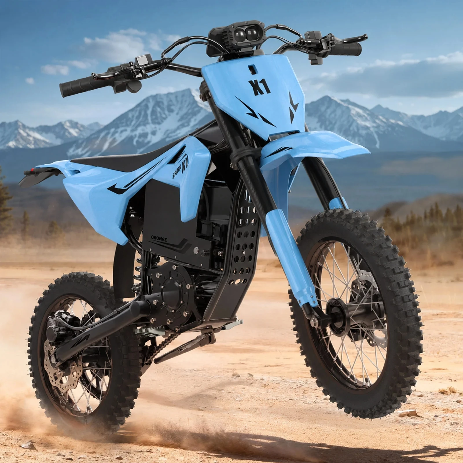 QRONGE X1 Spark Electric Off-Road Motorcycle – 4500W Peak Power, 50MPH Speed, 60-Mile Range, Full Suspension & Dual Hydraulic Brakes, 3 Speed Modes, 14