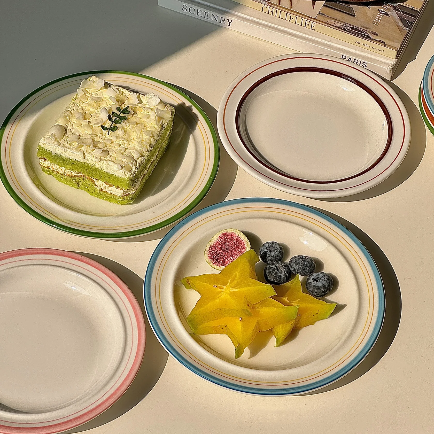 Ceramic Pasta Plate Outline Sketch Oil Painting Style Dinnerware Retro Home Use round Shape Style Meal Plate