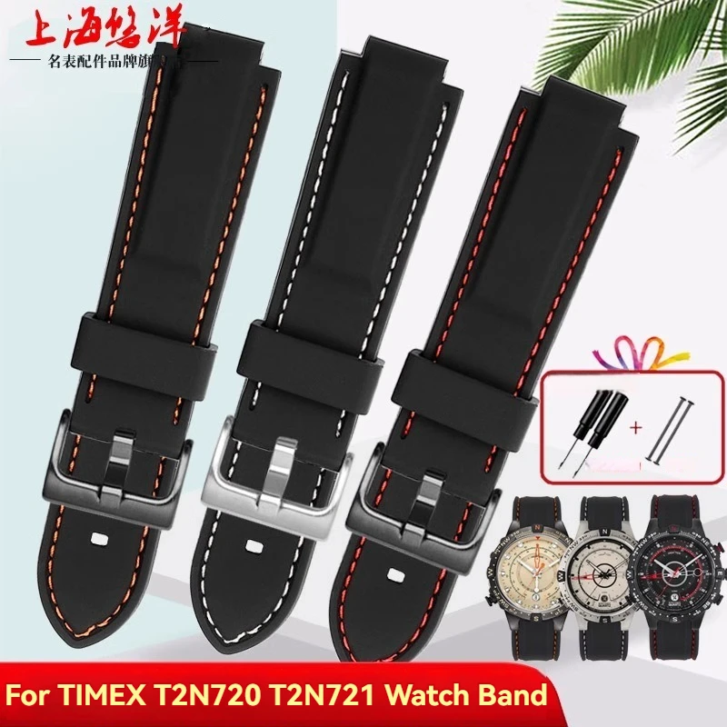 For Timex Tide Compass Series T2N720 T2N721 T2N739 TW2T76300 Silicone Rubber Watch Strap Sports Waterproof Wridtband 24x16mm