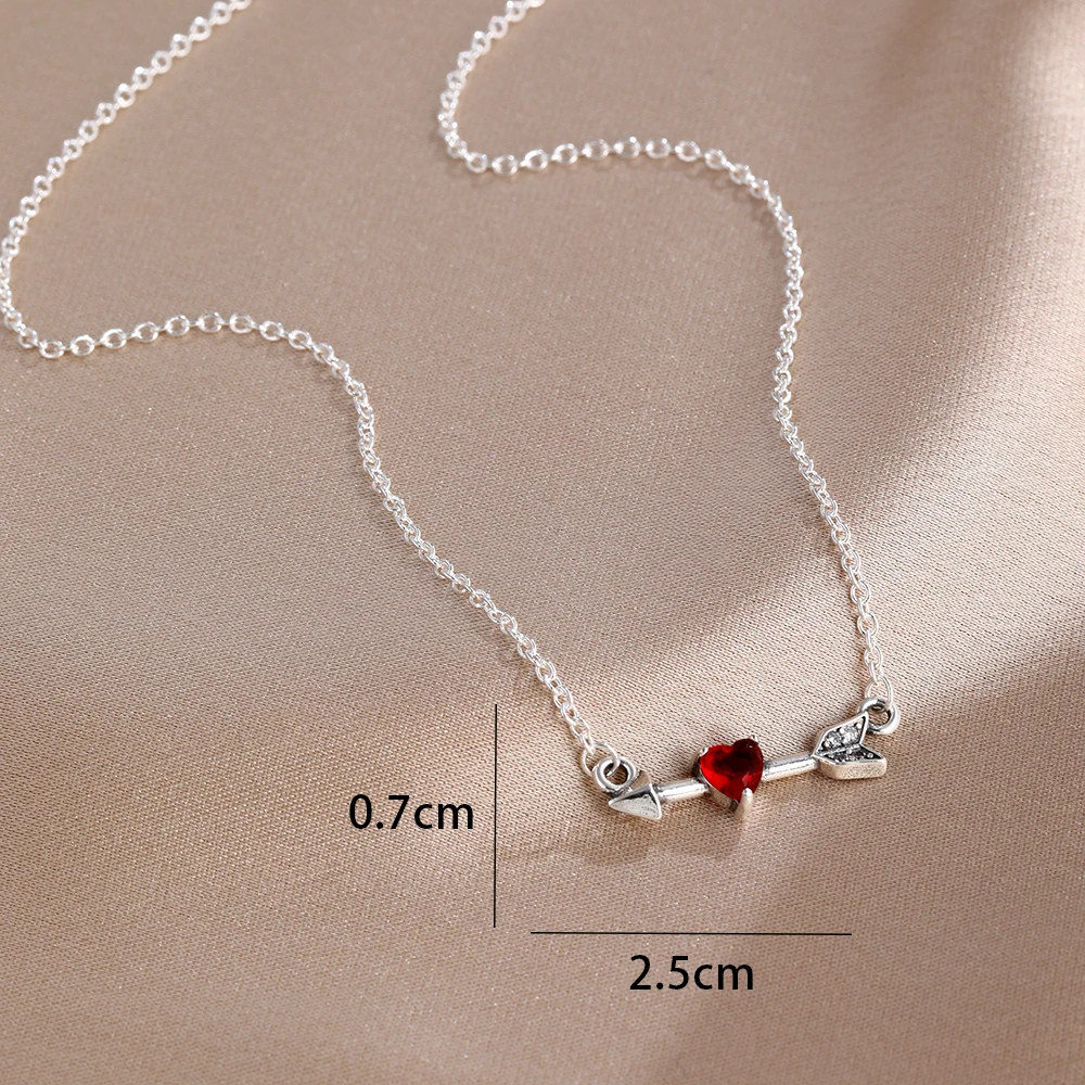925 Silver Pure Powder Blue Red Heart-Shaped Bow Series Zircon Necklace For Her Valentine's Day High-end Jewelry Gift