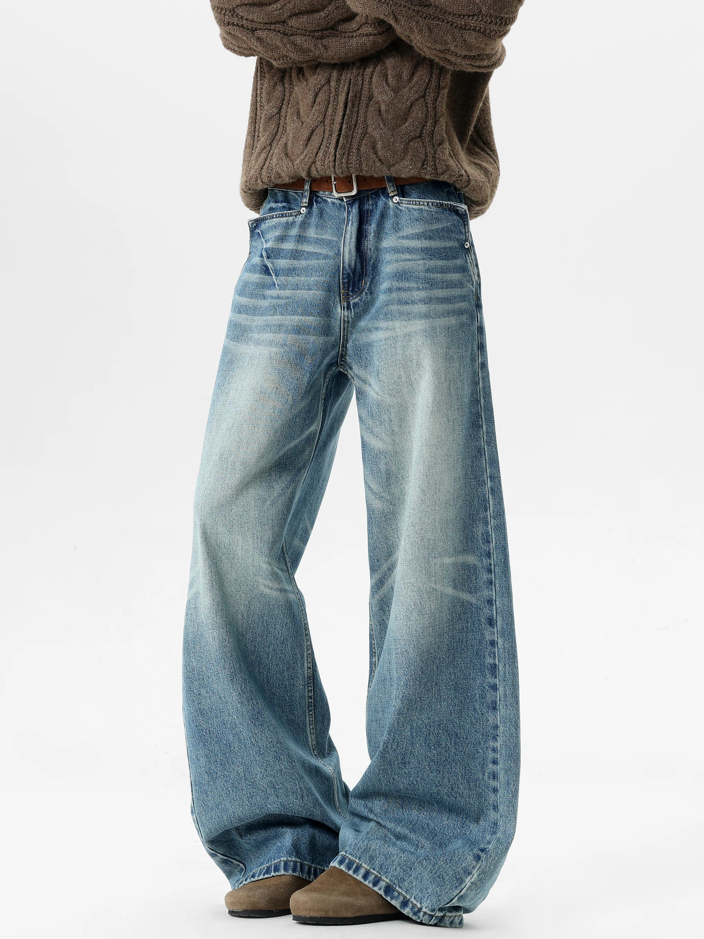 

Мужские джинсы Cleanfit American Sle свободного кроя с широкими штанинами, эффектом потертости, средней посадкой, на молнии, повседневные, молодежный стиль