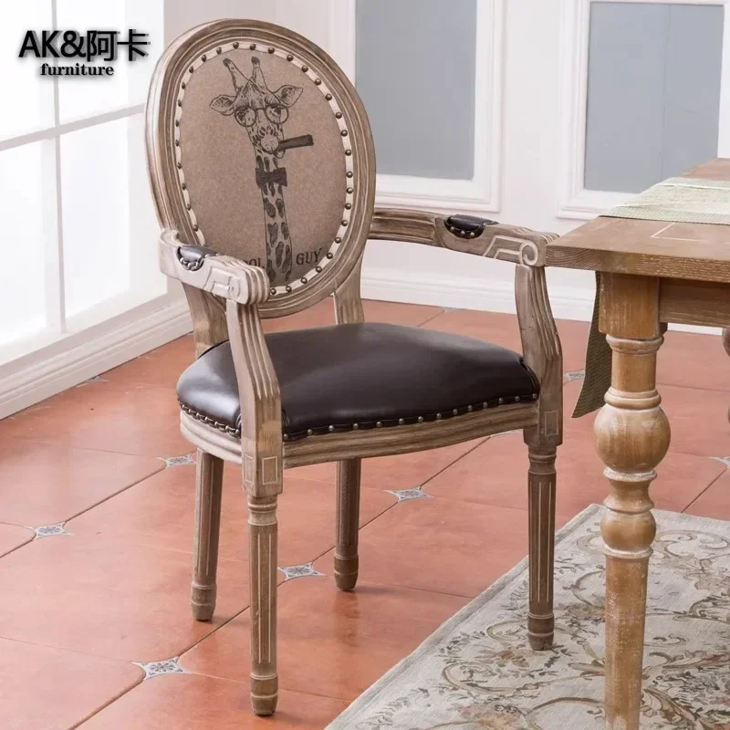 

Solid wood retro home restaurant dining chair cafe backrest stool Nordic American simple country makeup