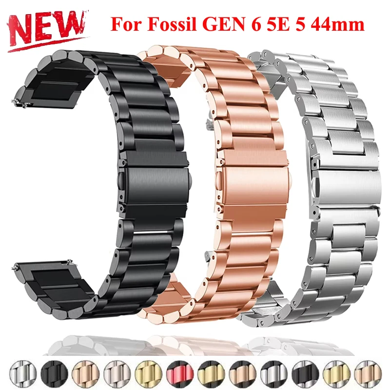 Pulsera de Metal de 22mm para Fossil GEN 6 5E 5 44mm correa de reloj GEN 5 LTE 45mm/Carlyle/Garrett/Julianna cinturón de pulsera para hombre