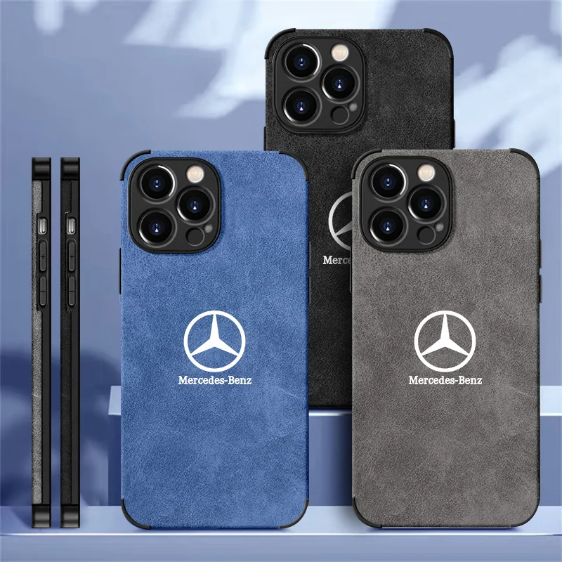 For IPhone 17 16 Plus 15 14 Pro Max 13 12 XS XR Suede Phone Case Cover Protector Shell For Mercedes Benz CLA GLC GLA GLB GLE GLS - view 2