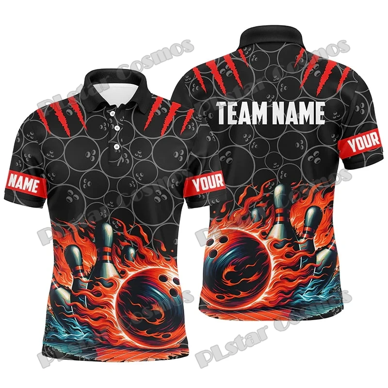 Bowling Flame Bowling Team Pro Multicolor Option Custom Name 3D Printed Men's Polo Shirt Summer Unisex Casual Polo shirt WK229