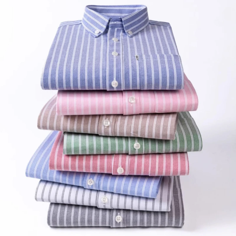 100% Cotton Oxford Man Shirts Short Sleeve with Stripes Solid Color White Shirt Man Short Sleeve Shirts for Men Casual Business