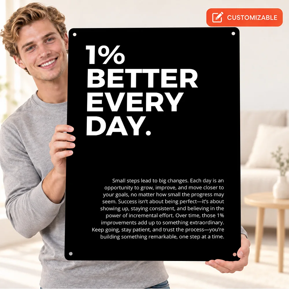 1% Better Every Day Inspirational Printed Poster Typography Wall Art For Office Personalized Aluminum Metal Sign Athlete Gift