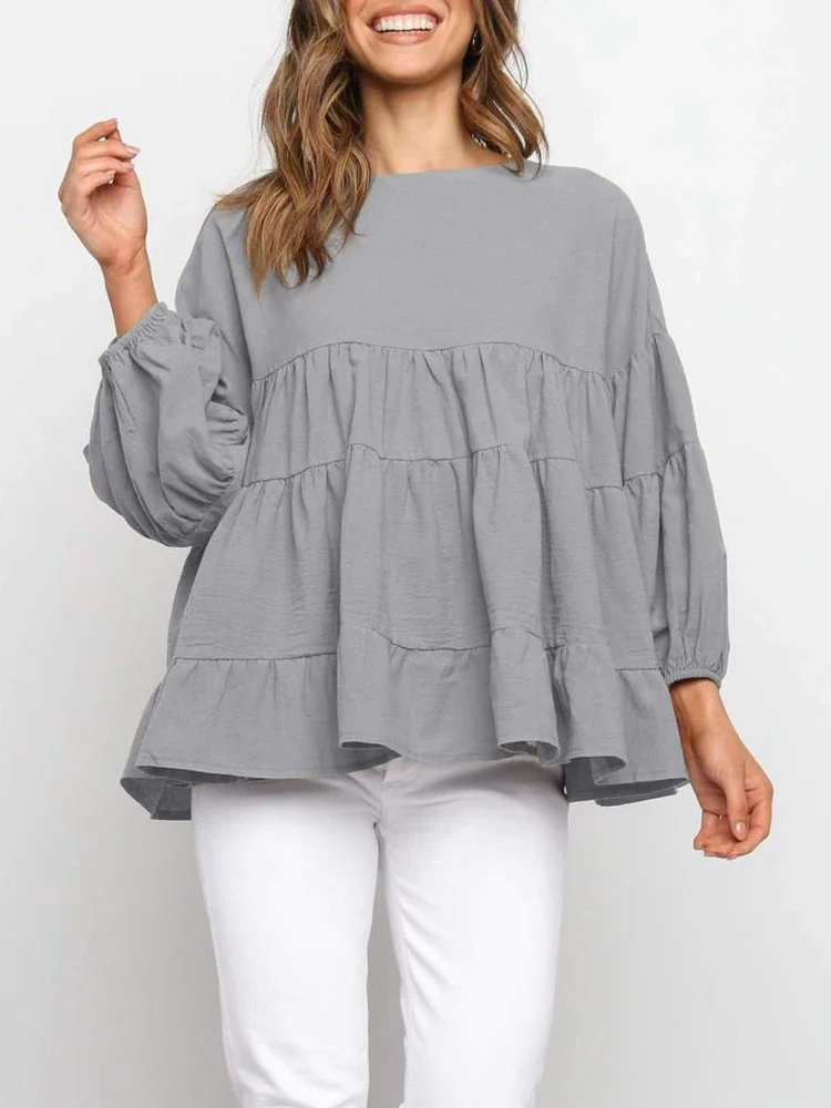 2024 Summer Women\'s Oversize Shirts and Blouses New Puff Sleeve Loose Fit Shirt for Women Solid Color O Neck Tops Blusas Mujer