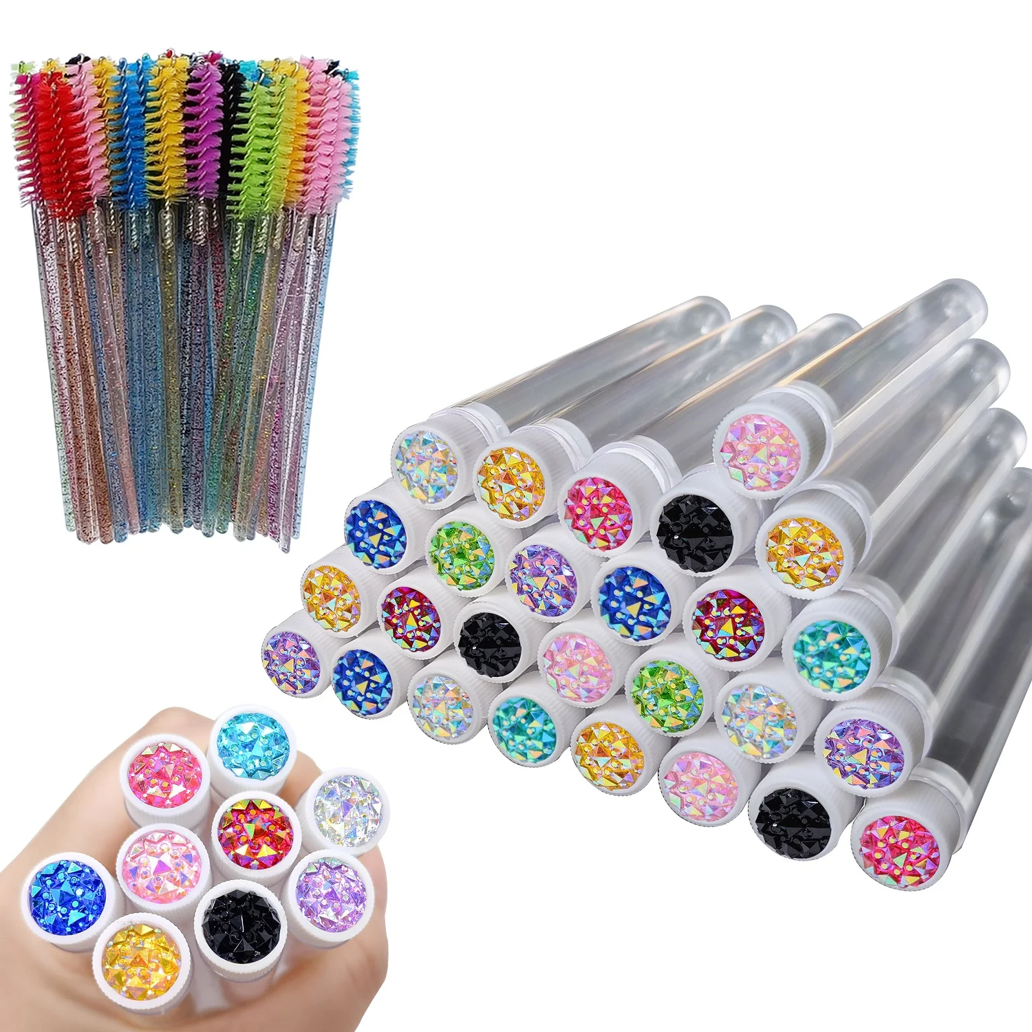 50Pcs Eyelash Brushes Tubes With Lash Mascara Wands Eyebrow Comb Spoolies Container Disposable Makeup Tool Applicator