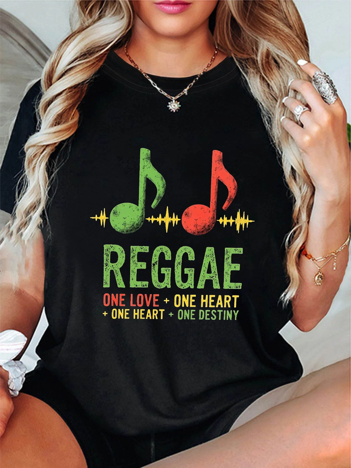 

Women's T-shirt Short Sleeve REGGAE Letter Print Crew Neck Casual Top For Summer & Spring, Women's Clothing