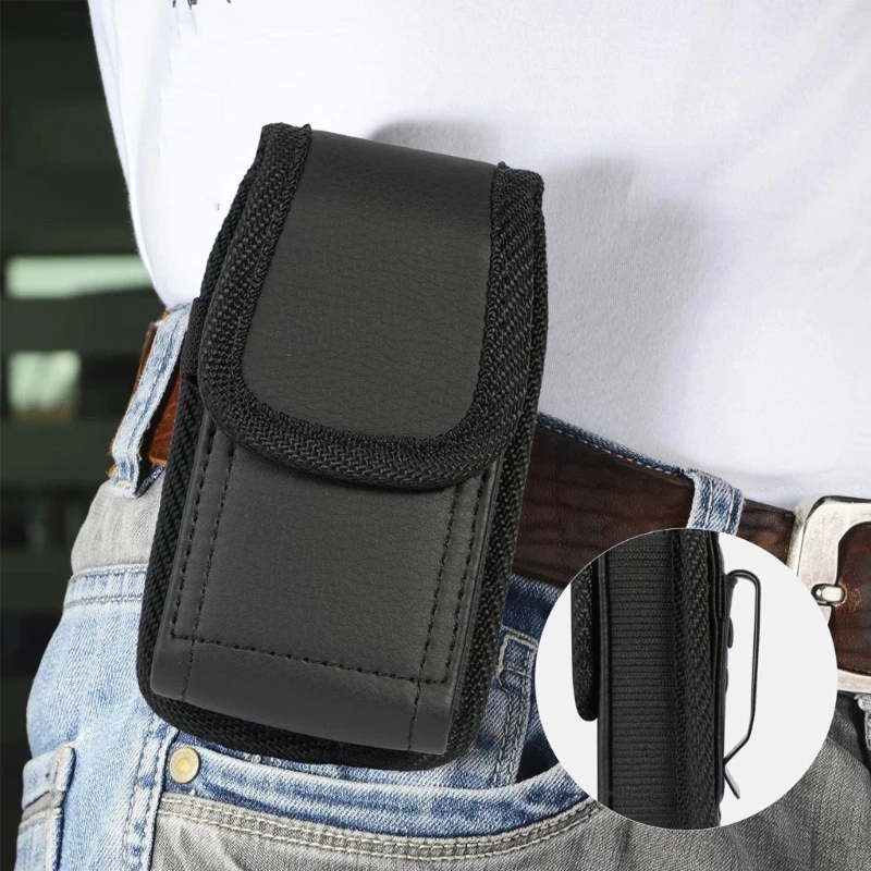 Men Vintage Tactical Cell Phone Pouch Holster Waist Bag PU Leather Outdoor Sports Phone Carrying Case Pocket with Belt Clip Loop