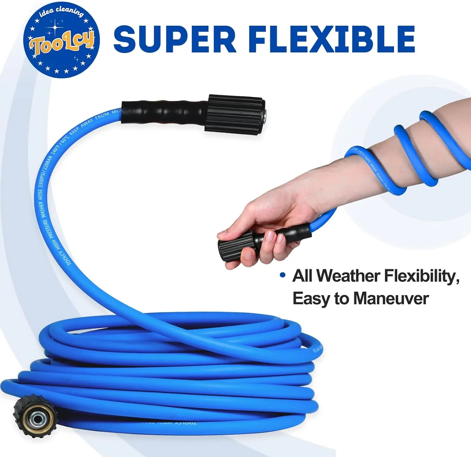 Super Flexible Pressure Washer Hose 50ft, 3300 PSI Kink Resistant Power Washer Hose 1/4 in., Replacement Power Wash Hose for Gas